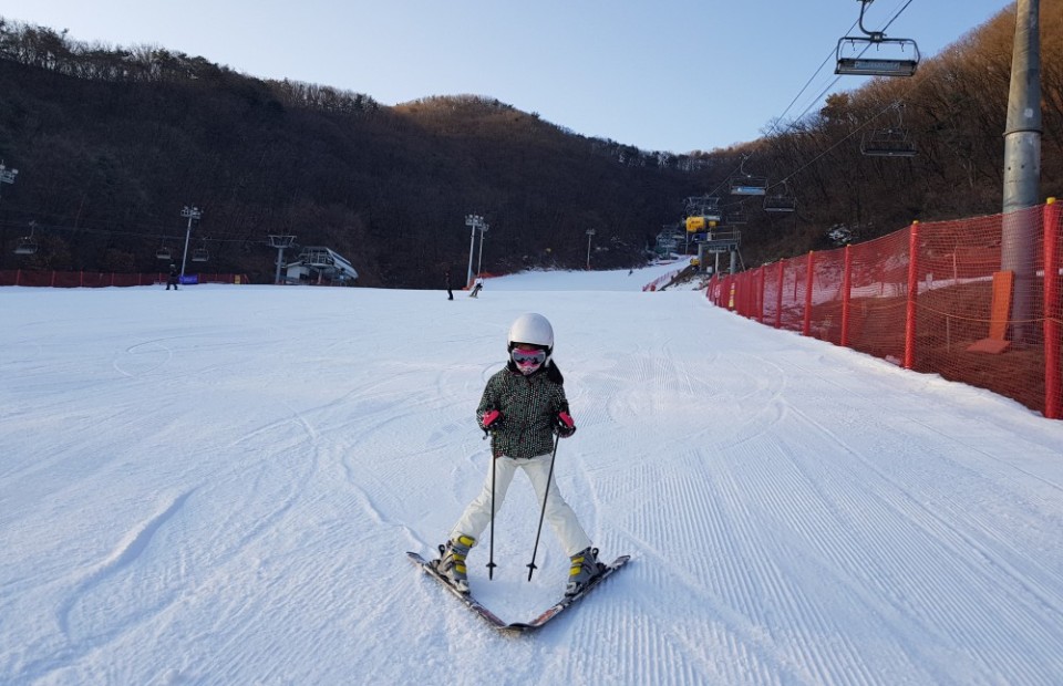 지산리조트 스키강습, 1:1 초급, 스노우플라우턴 완성하기