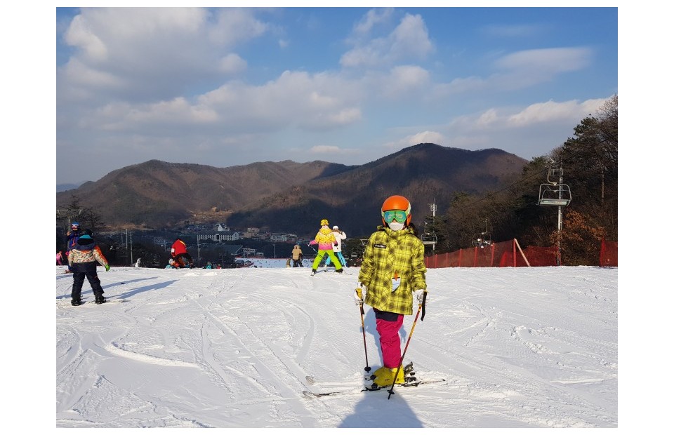 지산리조트 어린이스키강습, 1:1 중급, 스템턴으로 이어진 중심 이동