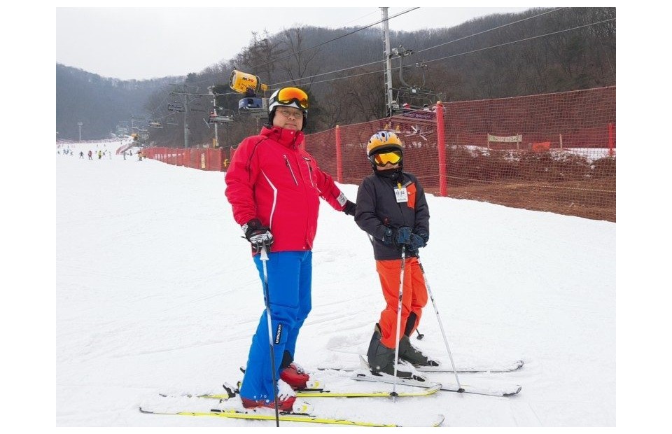 지산리조트 가족스키강습, 아버지와 함께 진행한 2:1 기초 수업